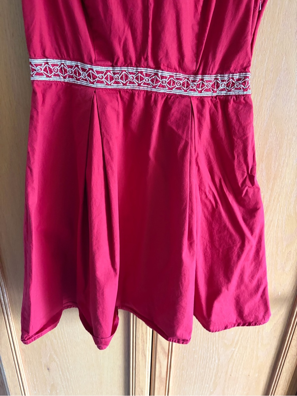 eShakti CUSTOM Red Embroidered Waist Fit-and-Flare Dress - Picture 4 of 11